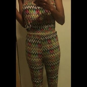 Multicolor strapless chevron jumpsuit